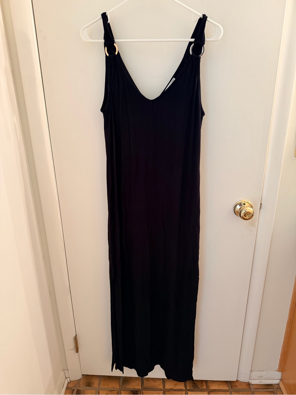 Green Envelope Black Maxi Dress with Ring-Detail Straps